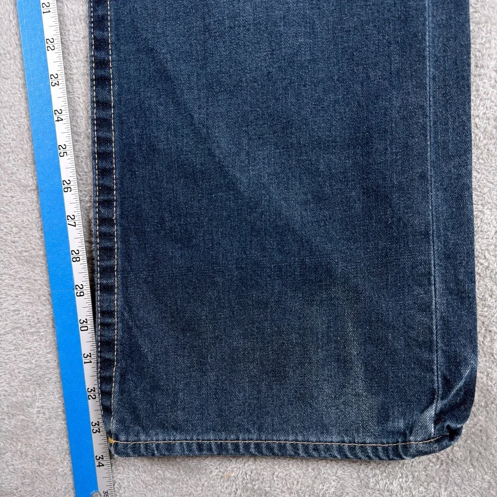 True Religion Jeans Mens 44x34 Straight Allover Earthworm Gold Cursed Blue Denim